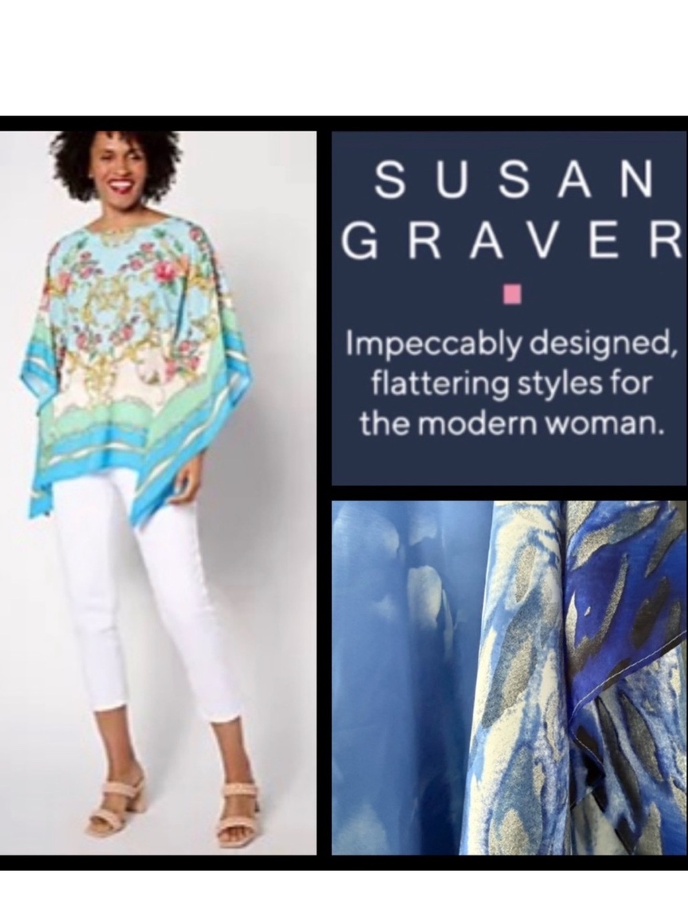 NWOT Susan Graver Silky Floral Poncho Top
